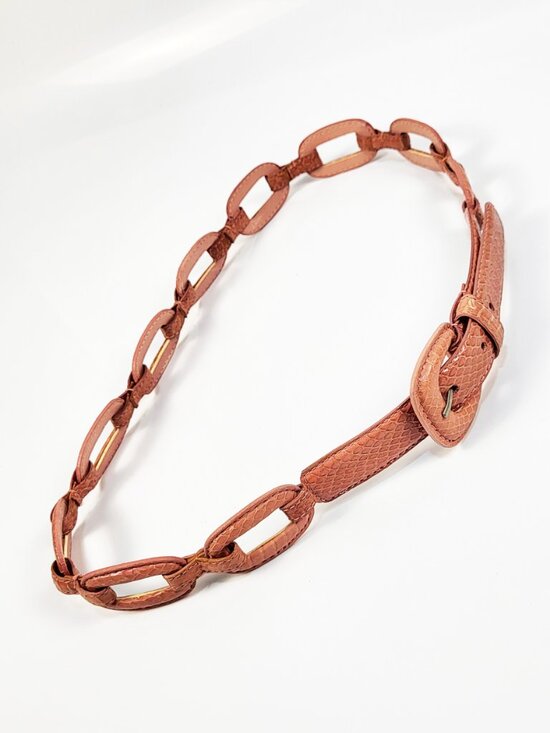 Belt Genuine Snakeskin Salmon Leather Lined Ladies L Unique Rings New Vintage main image 5